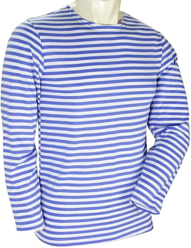 Blue-White Striped Russian Military Paratrooper Long Sleeve T-Shirt - Sailor's Striped T-Shirt - Knitted Not Dyed Vest