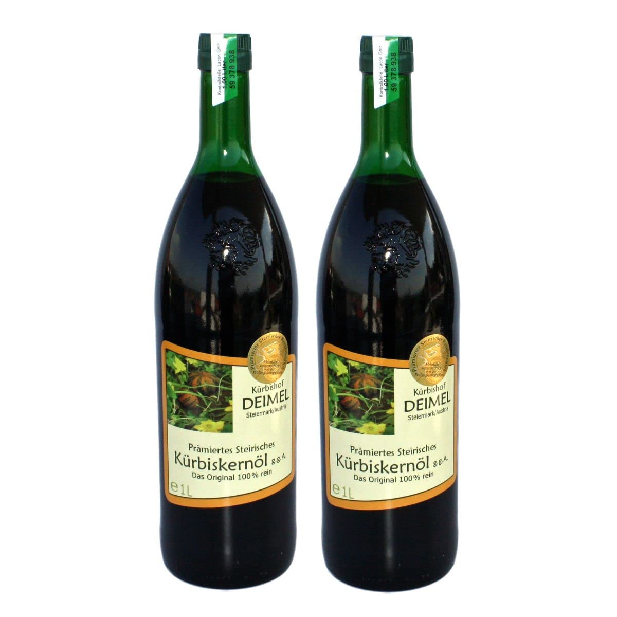 Kürbishof DEIMEL Steiermark/Austria - Oferta de ahorro 2 x 1000 ml - Aceite de semillas de calabaza - Original de Austria - Directo del productor