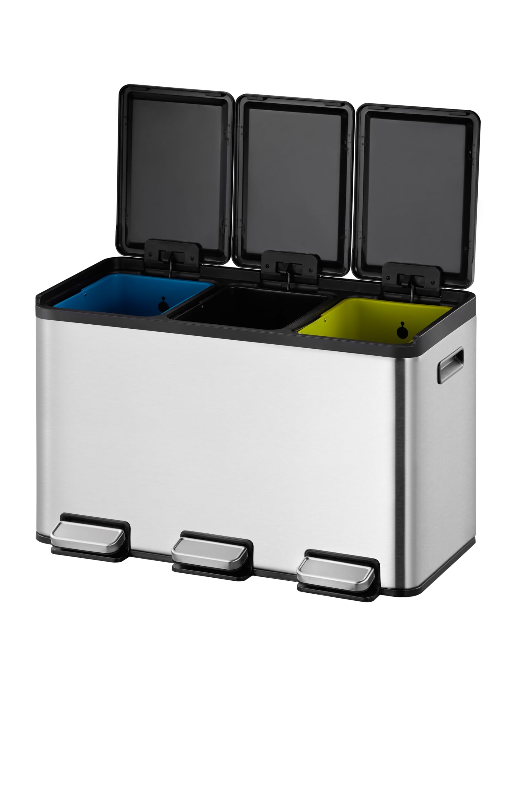 EKO 10L + 10L + 10L Essential Stainless Steel Triple Compartment Kitchen Recycling Trash Can Pedal Soft Close Matte Metallic Silver-image-4