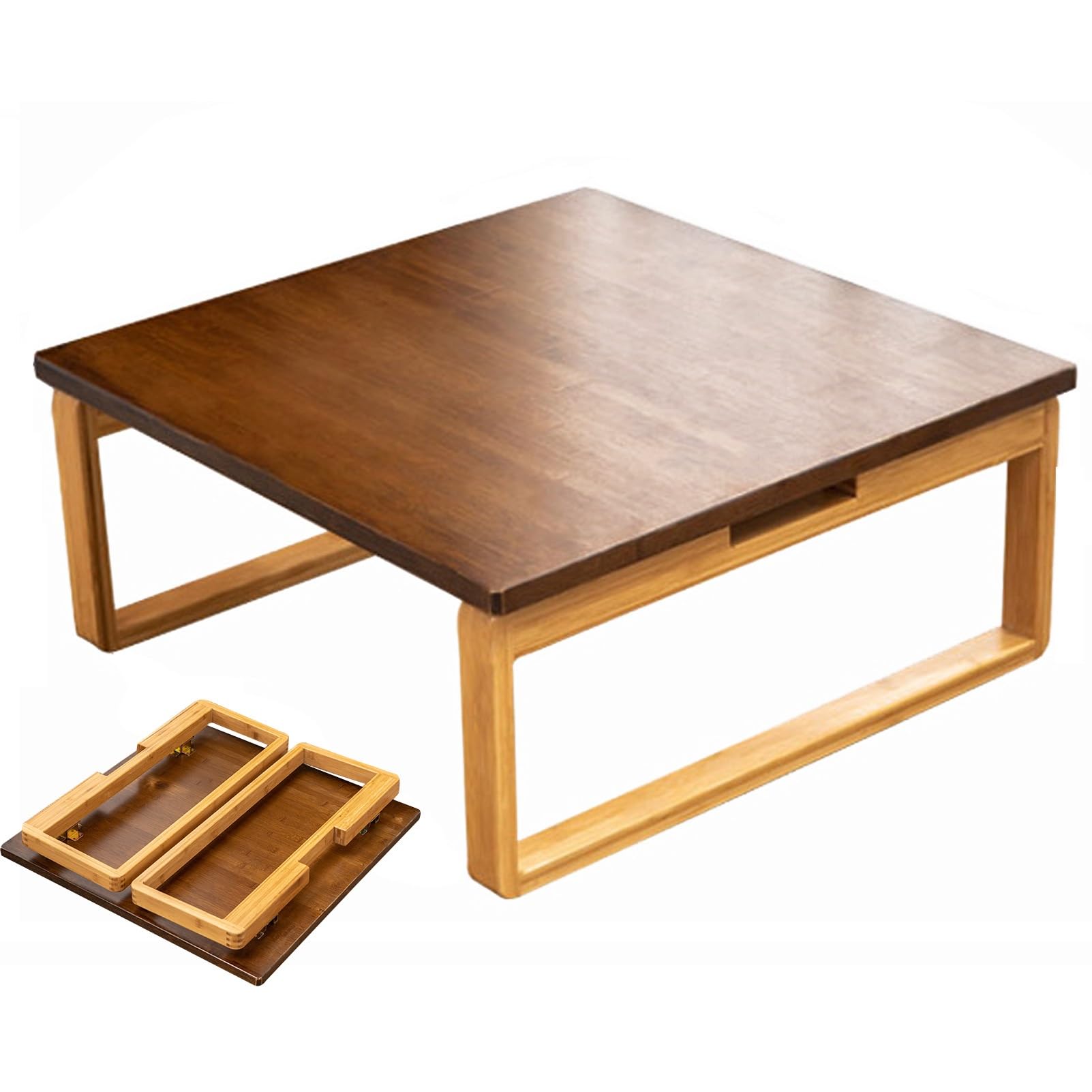 Tavolino Pieghevole Giapponese in bambù per tè e caffè, Tavolo da Pranzo Basso, Tavolo da Studio, salvaspazio, per sedersi sul Pavimento, Camera da Letto, Finestra a bovindo, C-60x60x26cm