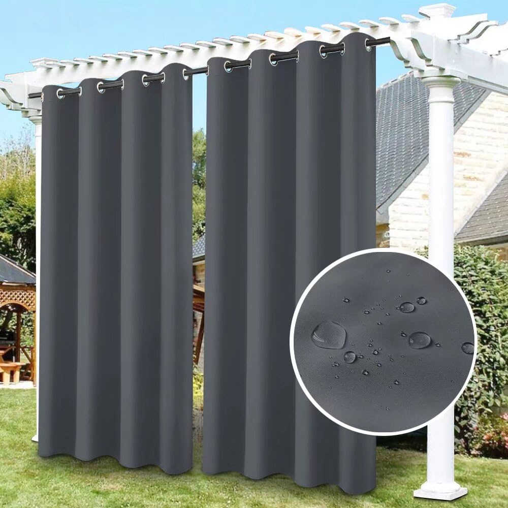 Blickdichte Outdoovorhänge wasserfest Wasserdicht Sonnenschutz Vorhang Balkon Outdoor Vorhang Wetterfest Wasserdicht für Balkon Terrasse Pergola Gardine Dunkelgrau B300xH235cm