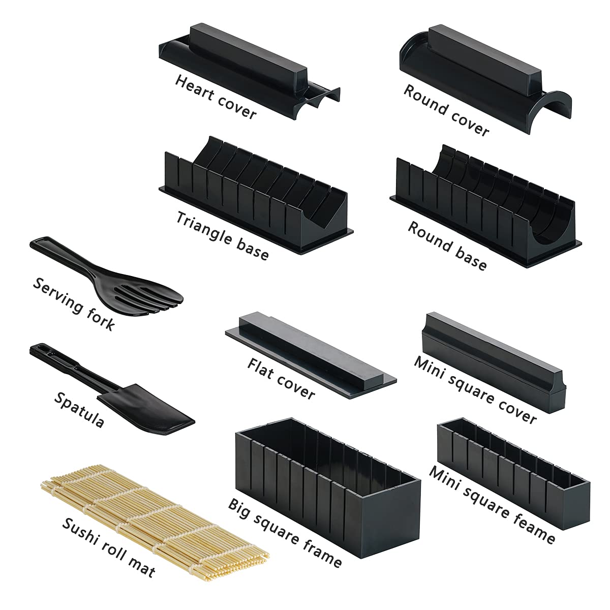 PROVOSushi Maker Kit 11 pcs, DIY Sushi Making Kit Roll Sushi Maker Rice Roll Mold with Bamboo Sushi Roller Mat, Home Sushi Tool Set for Beginners Easy Sushi Maker Easy and Fun Also as a Gift (Black)