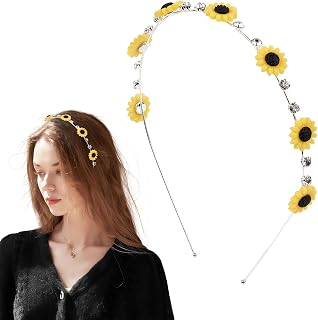 Summer Flower Headband Sunflower Hairbands Transparent Diamond Flower Hair Hoop for Spring Summer,Wedding,Birthday,Hawaii Party Hair Accessories (02)