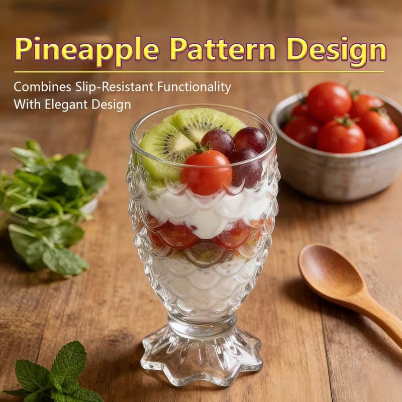 Image of PrimeWorld Juice Glasses Set of 6 (300 ml) | Heavy Base Beverage Cups with Unique Pineapple Design | Dishwasher Safe Glassware for Juice, Water, Milk, Iced Tea & Cocktails