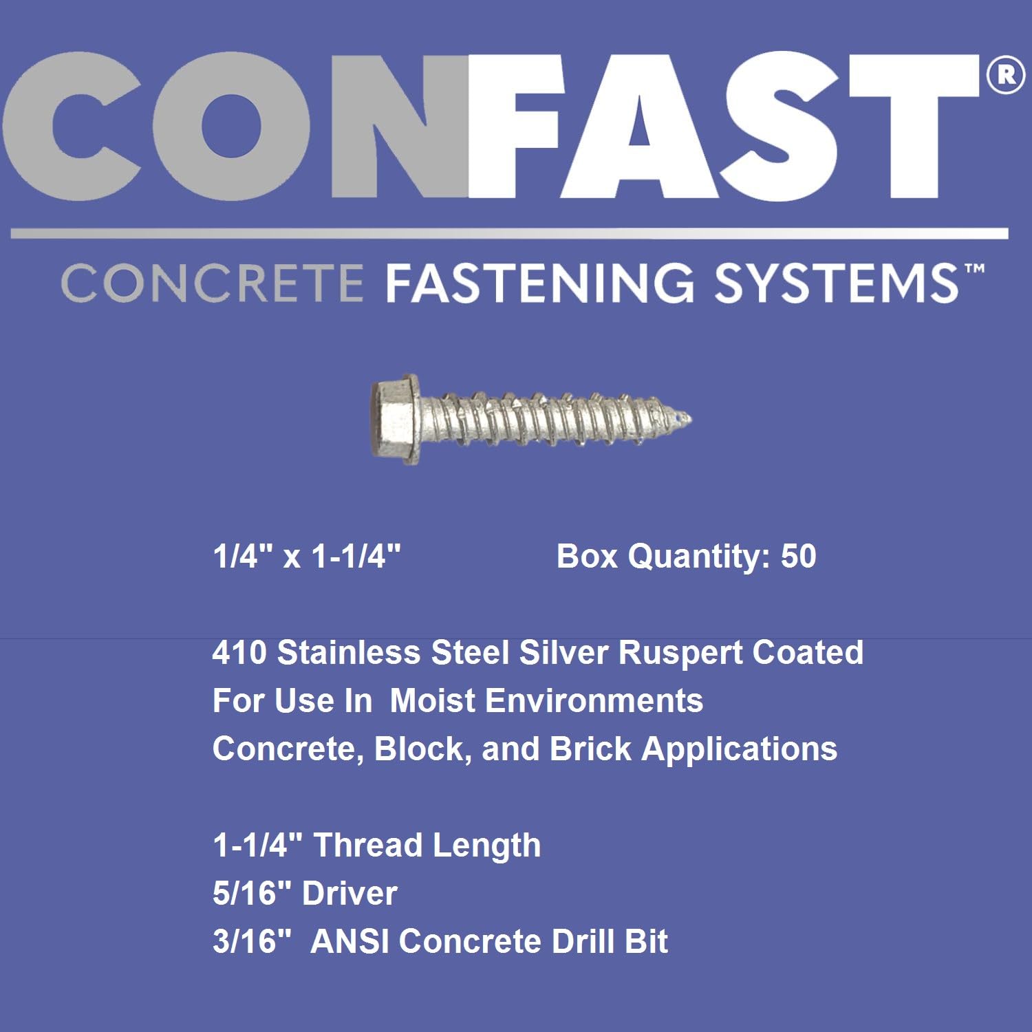 Stainless Steel Concrete Screws - 50/Box -3