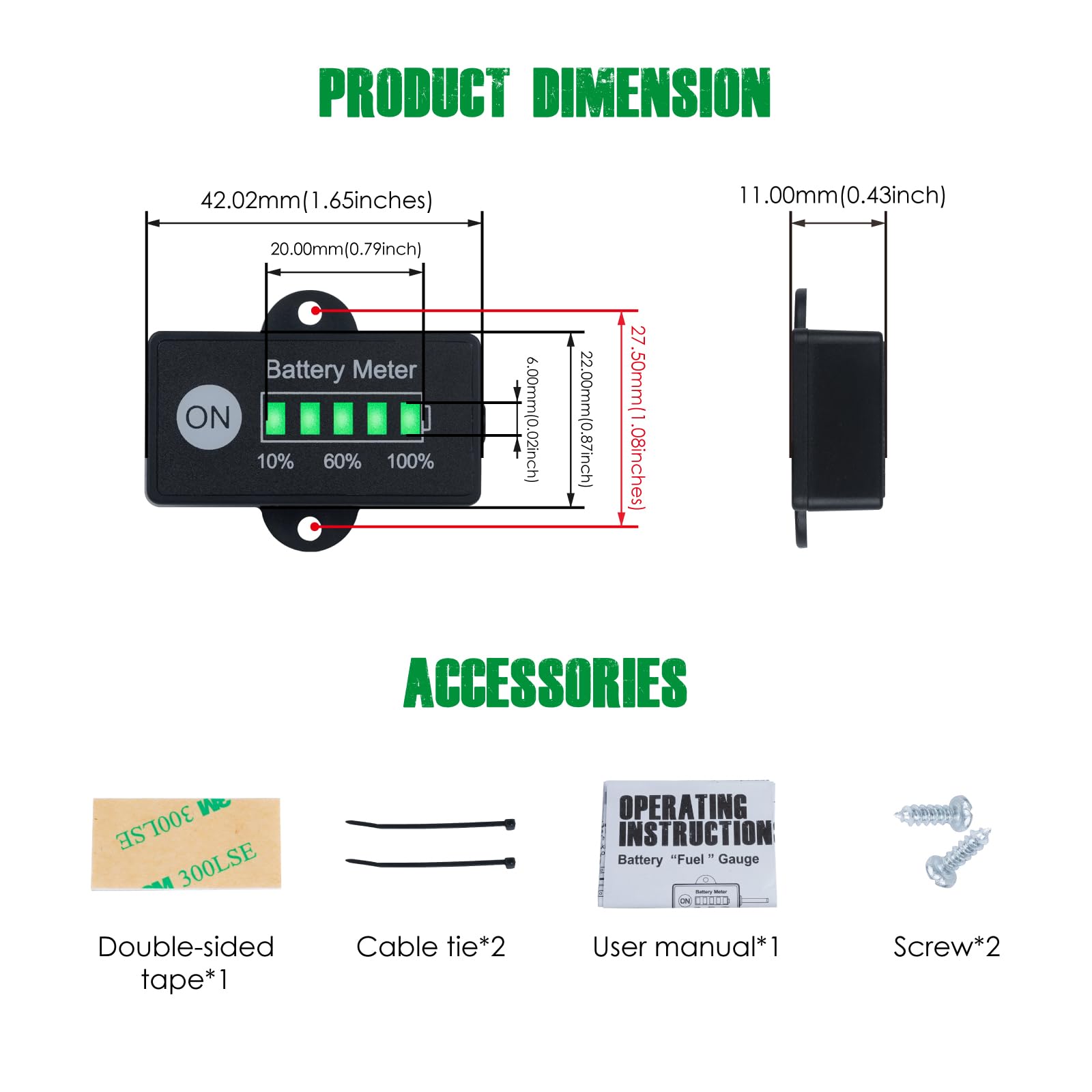 Yooreal 12V/24V Misuratore di capacità e indicatore del livello di carburante della batteria impermeabile IP65 per piombo-acido batteria alimentata Golf Car Travel Trailer Carrelli