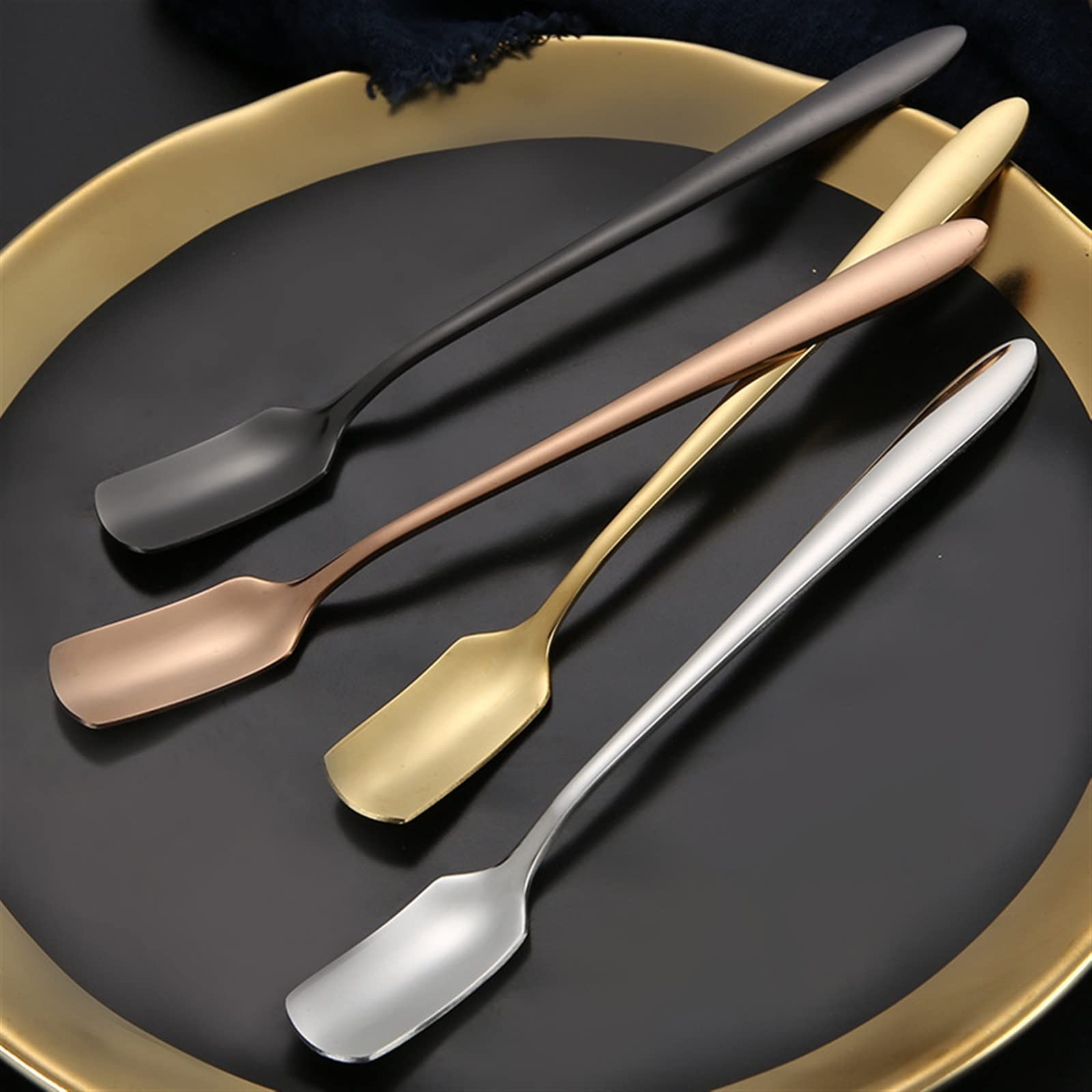 JINGYAN Cucchiaini da tè Plating Stainless Steel Coffee Spoon Long Handle Tea Spoons Kitchen Hot Drinking Flatware