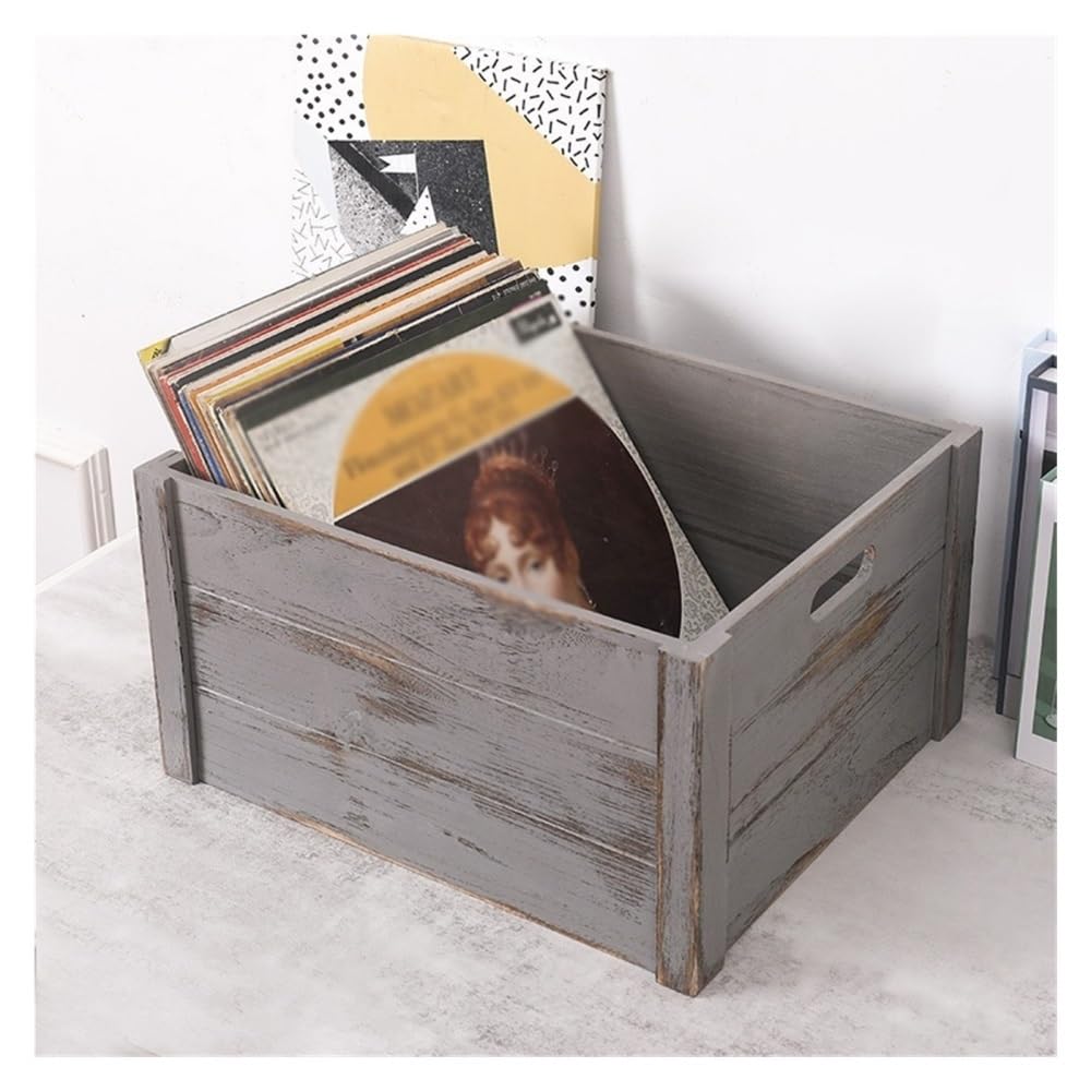 Stojak na płyty CD Skrzynia do przechowywania płyt winylowych, etui w stylu retro z uchwytem, ​​drewniane pudełko z organizerem na album(White)