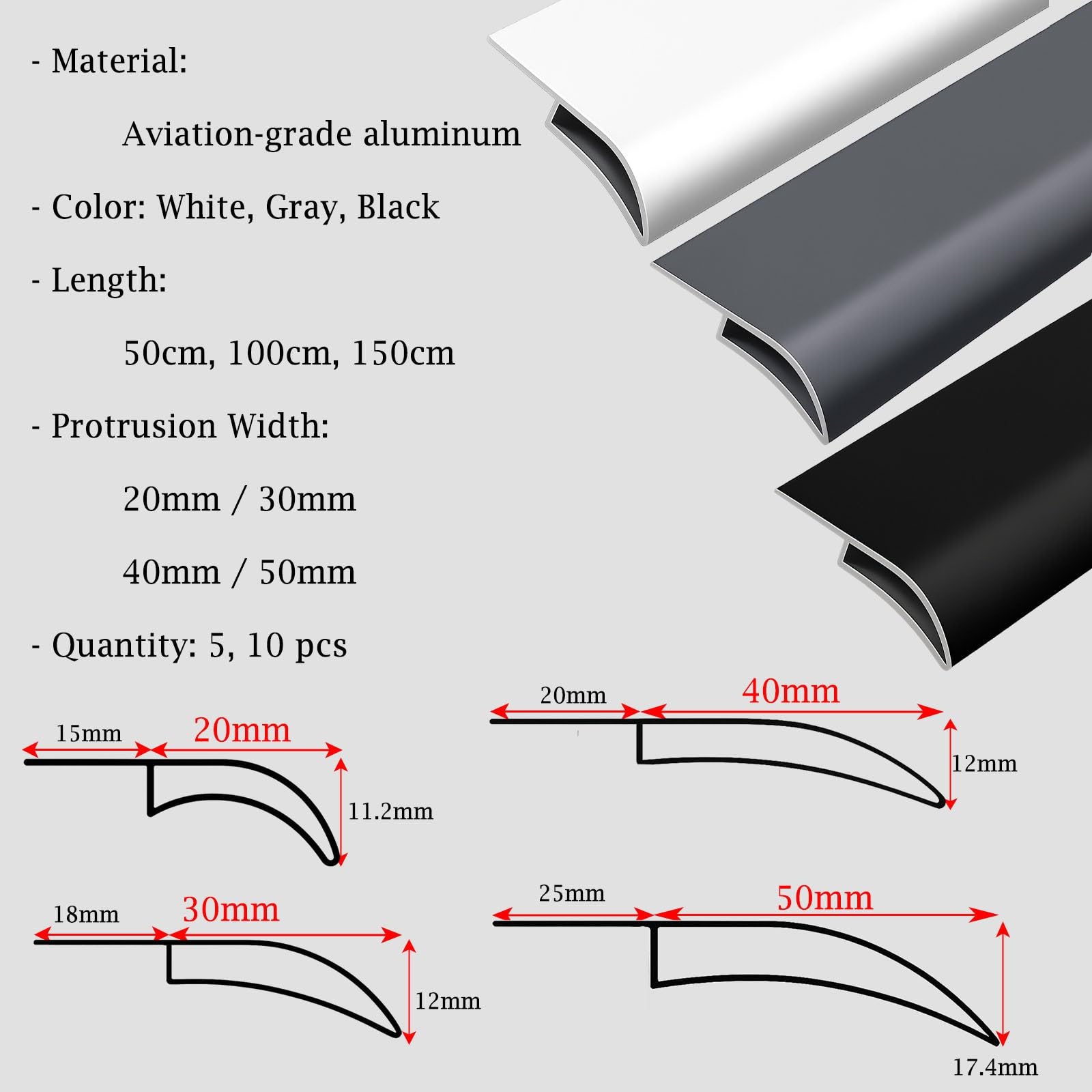 vierteaguas muro exterior Deflector de techo de arco de pico de águila white, gris y negro para cerca, tira de borde de alero de 5 y 10 piezas(Gray 5 PCS,W 40 MM L 150 CM)