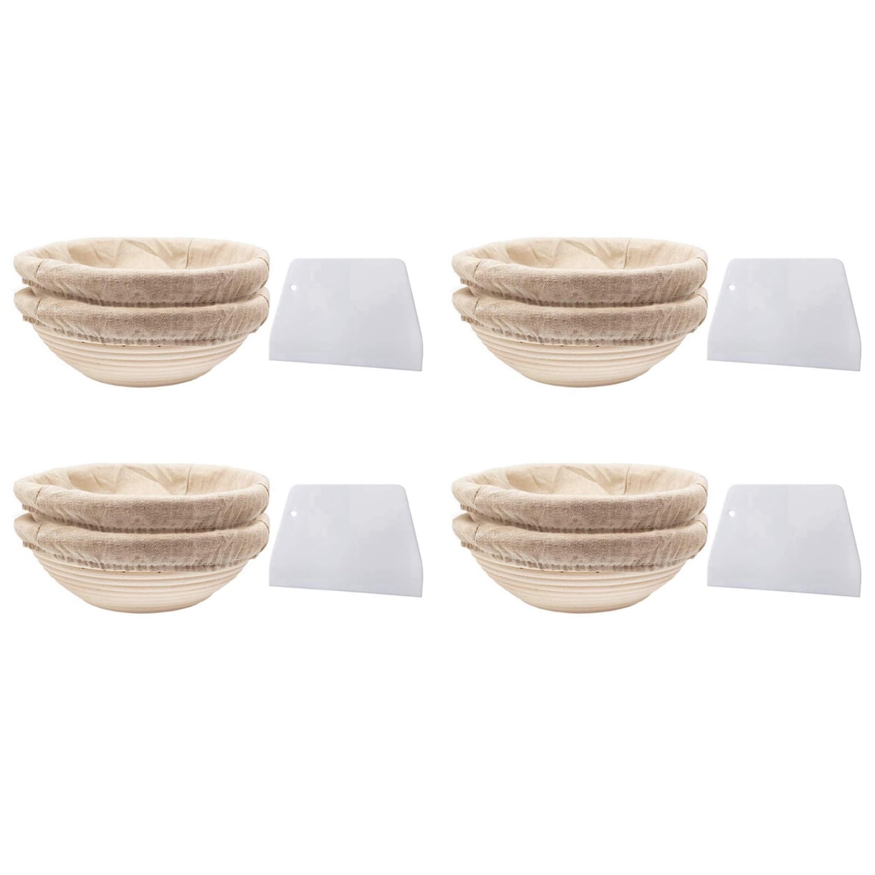 Hndhbfgrt Round Set,8 Baskets for Bread and Bread Dough, Banneton Proofing Basket with Linen Inserts,Dough Scraper Set Round