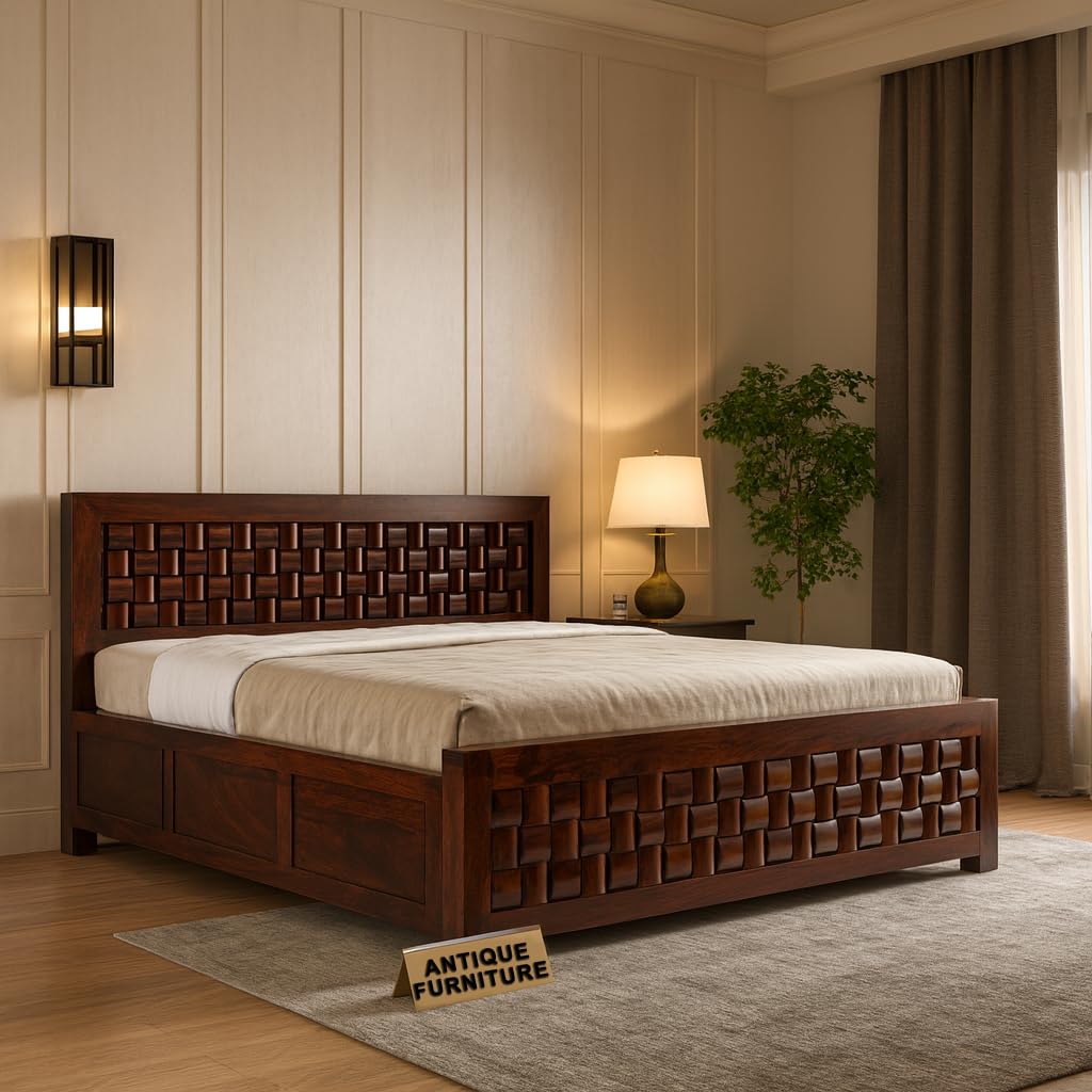 ANTIQUE FURNITURE NIWAR Sheesham Wood King Size Bed with Storage Box | Solid Wooden King Size Cot | Double Bed with Box for Home (Walnut Finish)-image-41