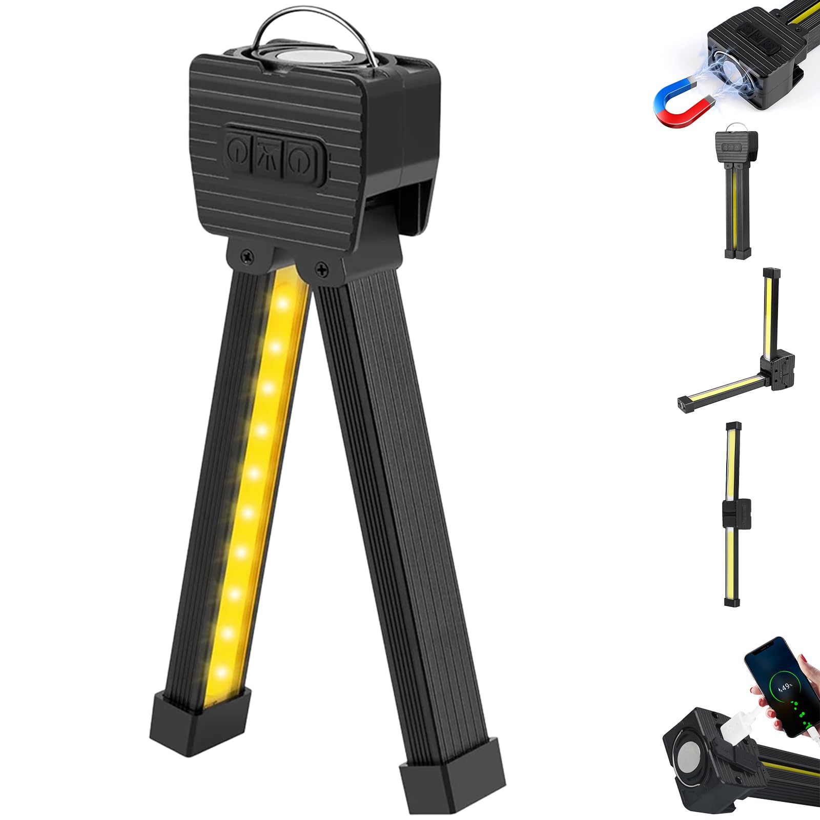 JIMACRO 500LM Gym Lamp for Posing, 7-Level Dimming LED Torch Rechargeable Work Light, 4 Light Modes Magnetic COB LED with Hanging Hook 180° Rotate, Inspection Light for Car Repair Emergency Garage