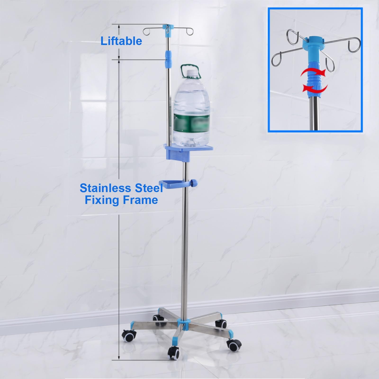 Carros Portasueros, Soporte Suero Intravenoso, Porta Sueros Ajustables, Medical IV Pole Soporte para Atención Médica Domiciliaria en Clínicas y Viajes(Gris)