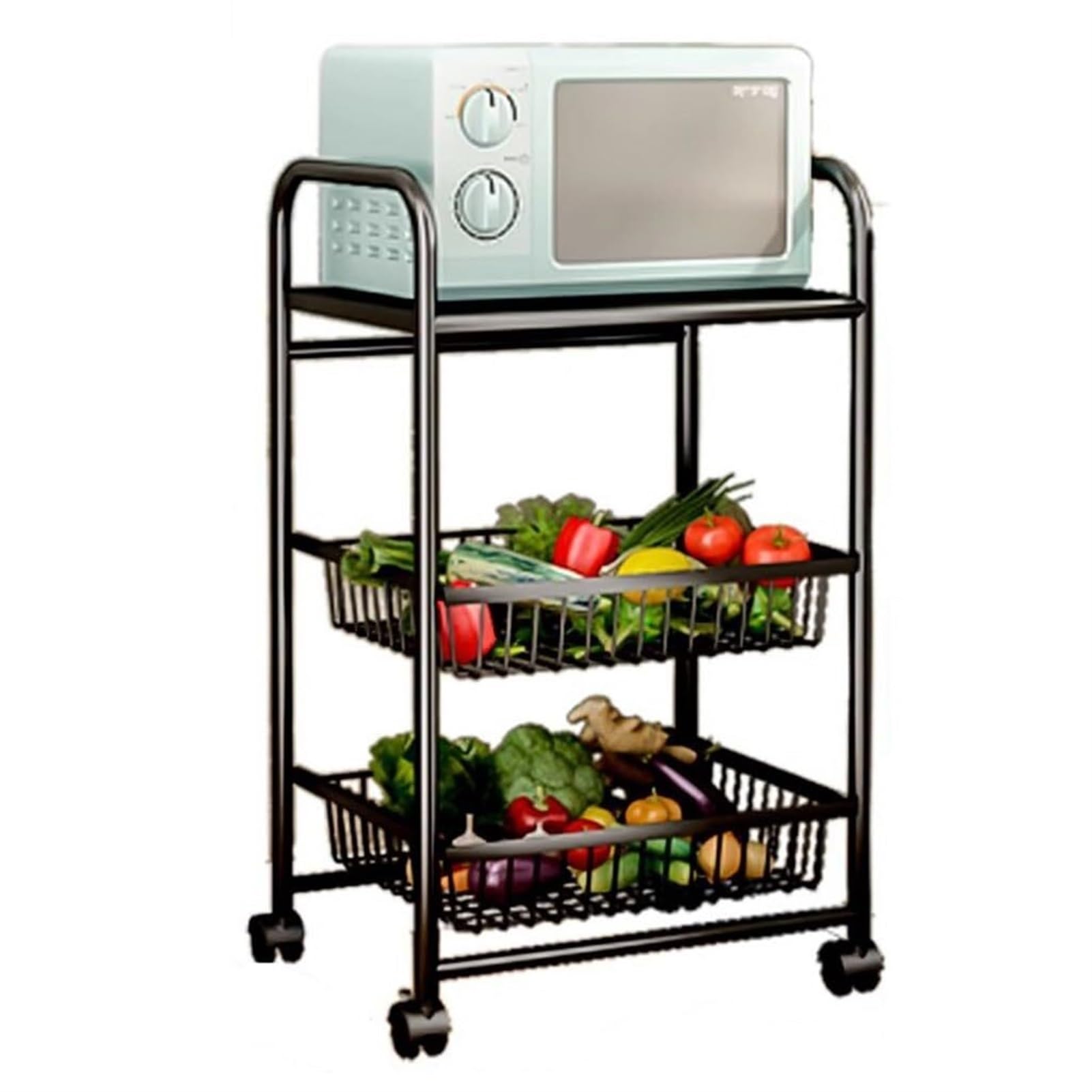 Generico Carrello in Metallo a 3 Ripiani con Ruote - Organizzatore per Lavanderia, Ufficio e Bagno - Carrello in Rete Facile da trasportare con ripiano Stretto Estraibile per soluzioni efficienti per