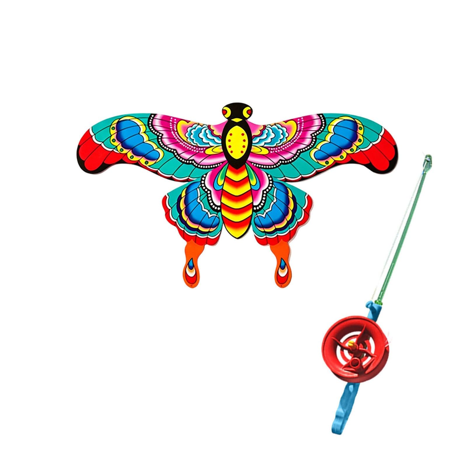 EWFAS Dynamic Wing Kite, Handheld Fishing Rod Kites, Easy Fly Flapping Wing Toy, Angling Themed Beach Kite, Long Tail Outdoor Flying Toy for Kids Adults Beginners Family (Multicolour)
