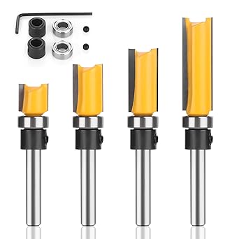 UTRUSTTO Pattern Flush Trim Router Bits 1/4 Inch Shank, Bottom Bearing Flush Trim Router bit Set, Cutting Diameter: 1/2