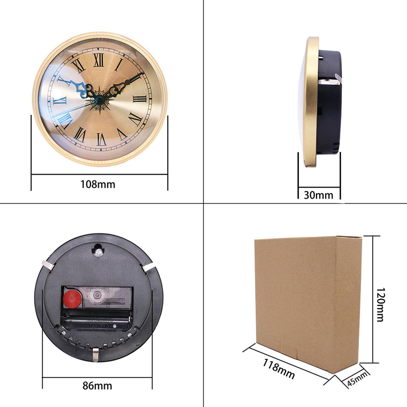 F Fityle Orologio al Quarzo Quarzo 4,25 "(108 Mm) L'impostazione del Numero Romano in Adatta al Foro da 3,39"