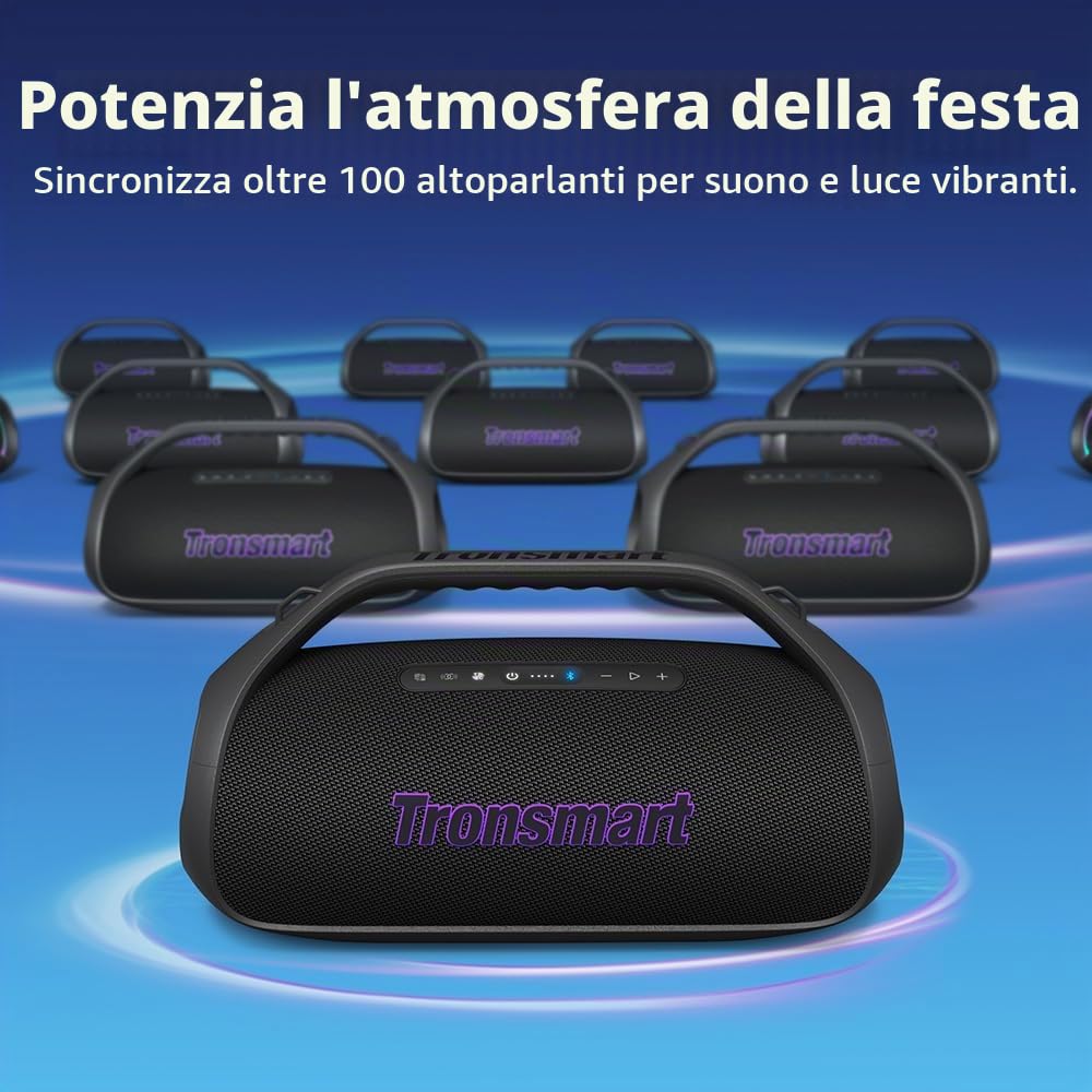 Tronsmart Bang 2 Altoparlante Bluetooth potente 90W, batteria 26H, grande altoparlante autoamplificato HiFi portatile, IPX6, EQ, altoparlante con corno e luci RGB, per campeggio, spiaggia o campagna
