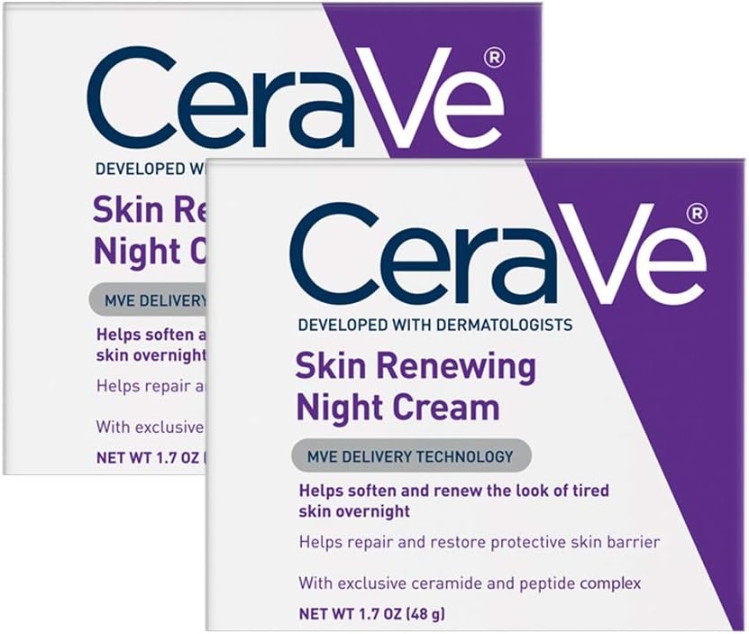 CeraVe Night Cream for Face | 2 Pack (1.7 Ounce Each) | Skin Renewing Night Cream with Hyaluronic Acid & Niacinamide | Fragrance Free