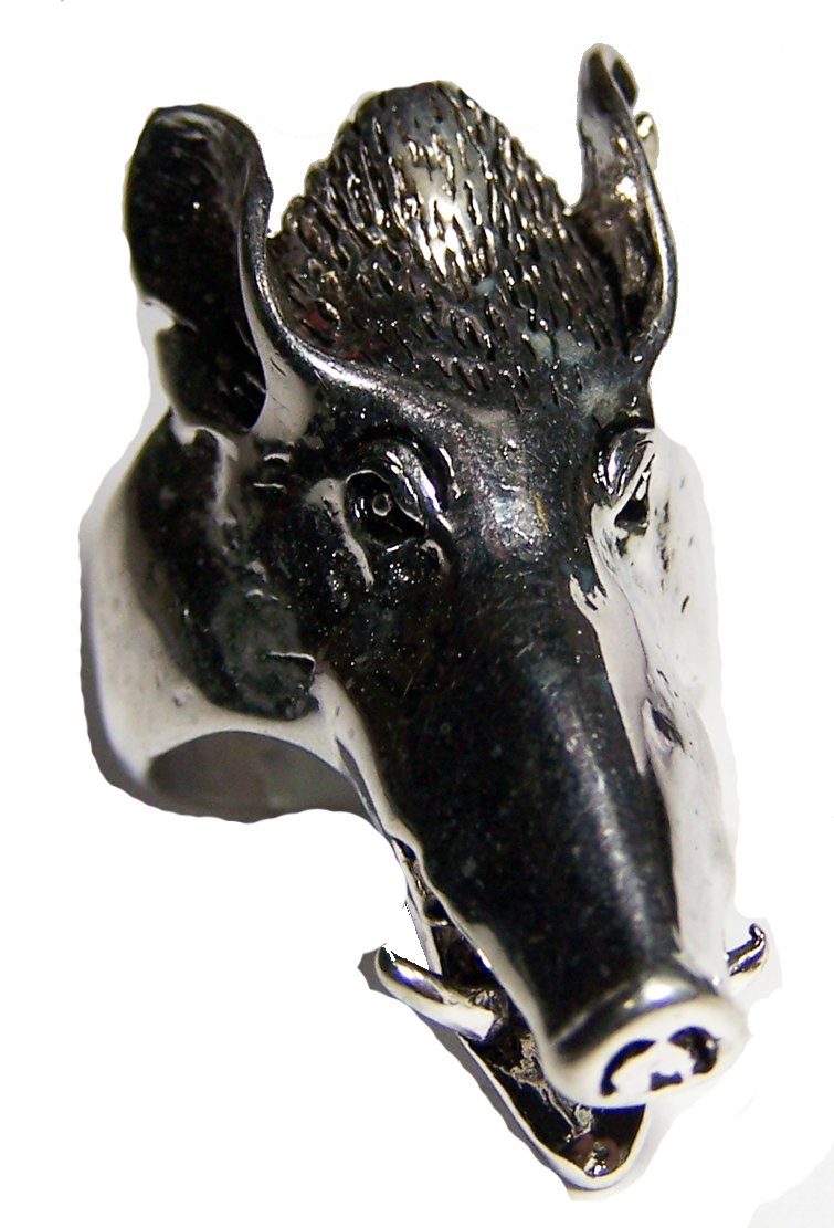 Wild Boar HOG/Pig Head Mens OR Womens Deluxe Biker Ring - Size 14