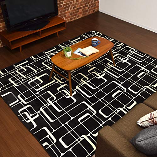 StorePocket ラグ カーペット ラグマット 洗える 抗菌 防臭 防ダニ 3畳 約200×240cm ブラック 幾何柄のふんわり柔らかフランネルラグ 低ホルムアルデヒド ホットカーペットカバー 長方形 メビウス MEVIUS