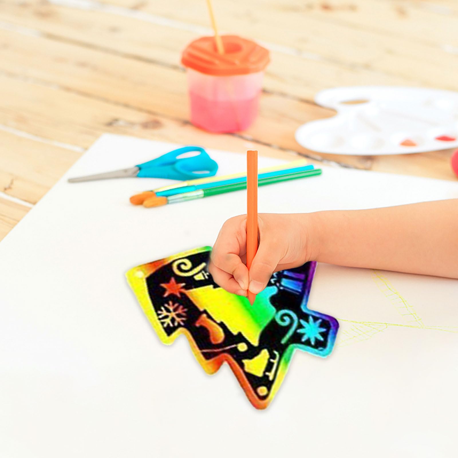 Vordpe Pack of 48 Christmas Scratch Pictures, Colourful Christmas Scratch Art for Children, Christmas Ornaments Hanging Craft Kits, Scratch Art Paper with Wooden Pens Ribbon (C-GHZ205) - Image 4