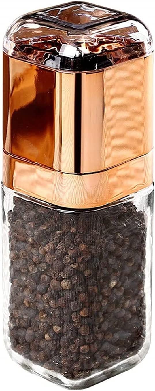 Młynek do soli i pieprzu, młynek do pieprzu Moda młynek do soli i pieprzu Szklana butelka Premium Solniczka i pieprzniczka z ceramicznym młynkiem do przypraw (złoto / 180 ml) Młynek do pieprzu (kolor:
