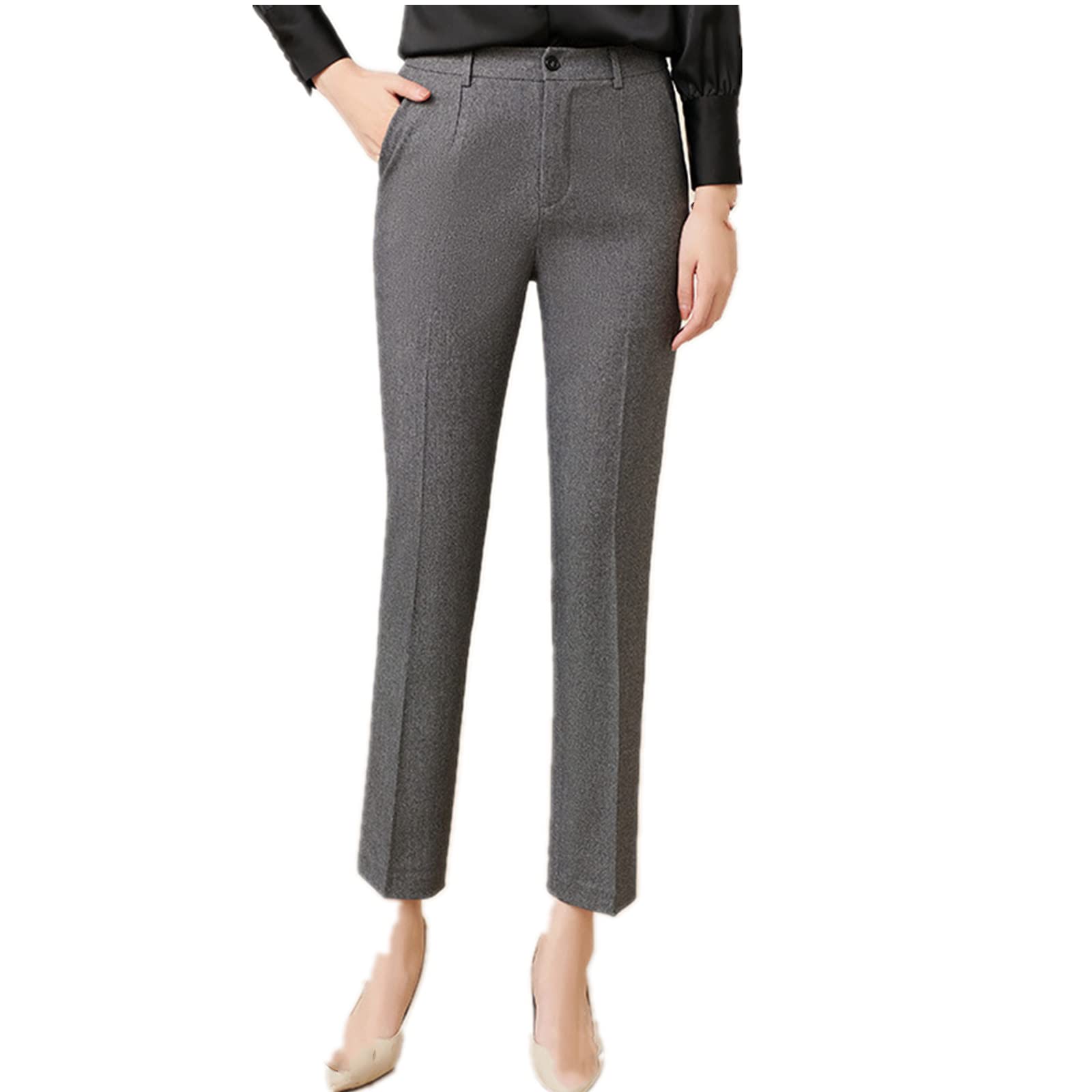 Fashion Womens Casual Workplace Temperament Trousers Loose All-Match Straight Pants Commuter Trousers Gray 4XL