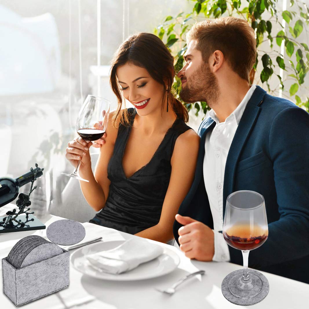 Sottobicchieri In Feltro Rotondi - 10 Pezzi Con Supporto, Lavabili, 10x10 Cm