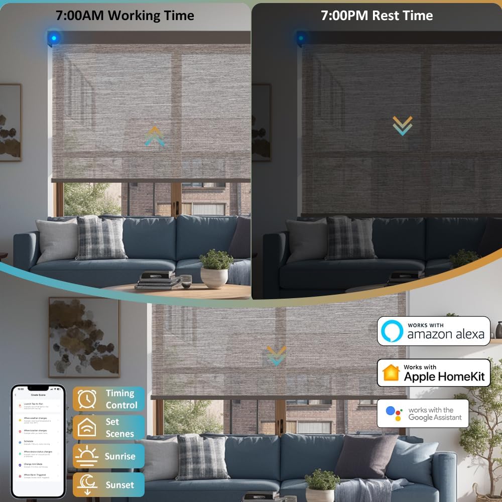 Motorized Blinds with Remote Plug-in WiFi AC 110V Motor Smart Light Filtering Roller Shades Compatible with Alexa 60% Blackout Shades for Window Customized Size(Caramel)