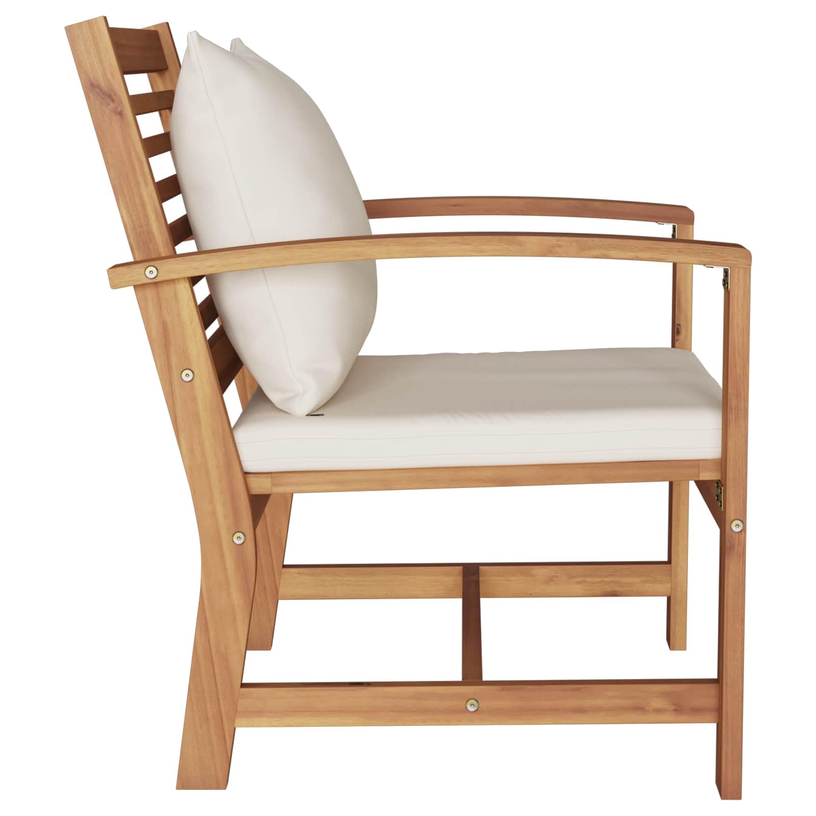 2 sedie marrone e crema, 65 x 60 x 76,5 cm, in legno massello teak, set di mobili da giardino con forma rettangolare e tocco rustico per terrazza ed esterni, design resistente alle intemperie