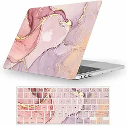 Fancity Compatível com MacBook Air 13 polegadas 2020 2021 M1 A2337 A2179 A1932, capa protetora rígida emborrachada e capa de teclado para Mac Air 13 com Touch ID (2018-2021), mármore rosa
