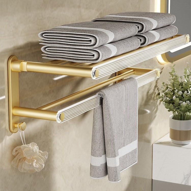 Estanterías para ducha de aluminio dorado con toallero premium 4