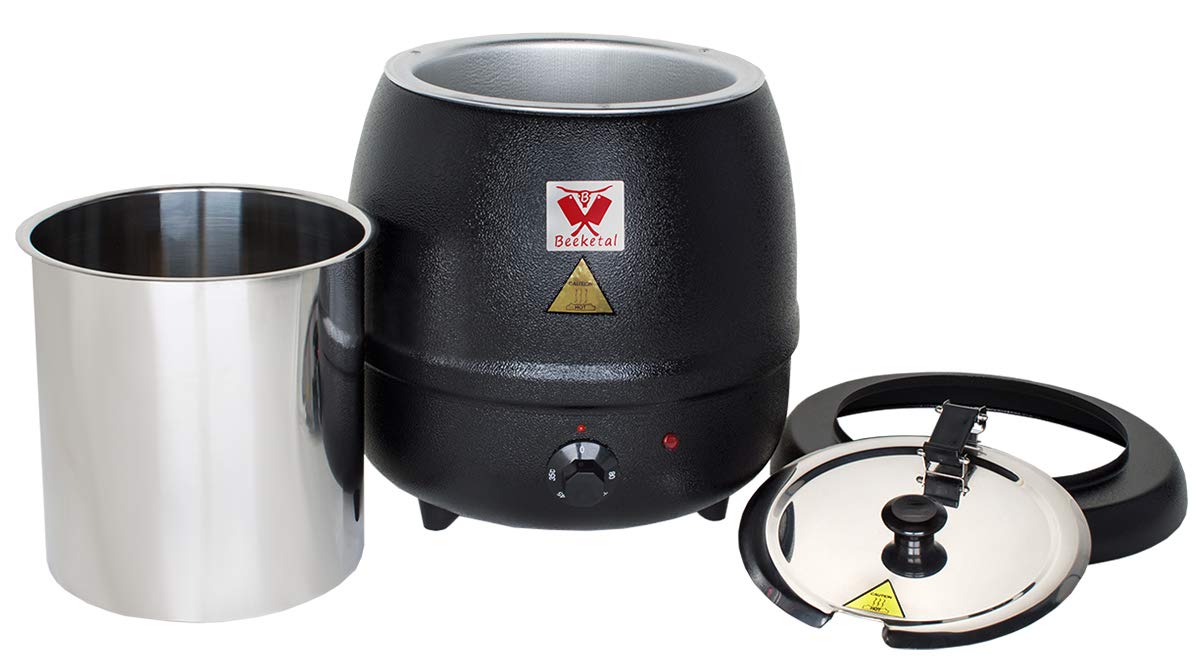 Beeketal 'SB600' Suppentopf 9 Liter mit herausnehmbarem Edelstahl Einsatz und kappbarem Deckel mit Löffelaussparung, elektrischer Profi Gastro Suppenwärmer (400W), stufenlos regelbar bis ca. 80° C
