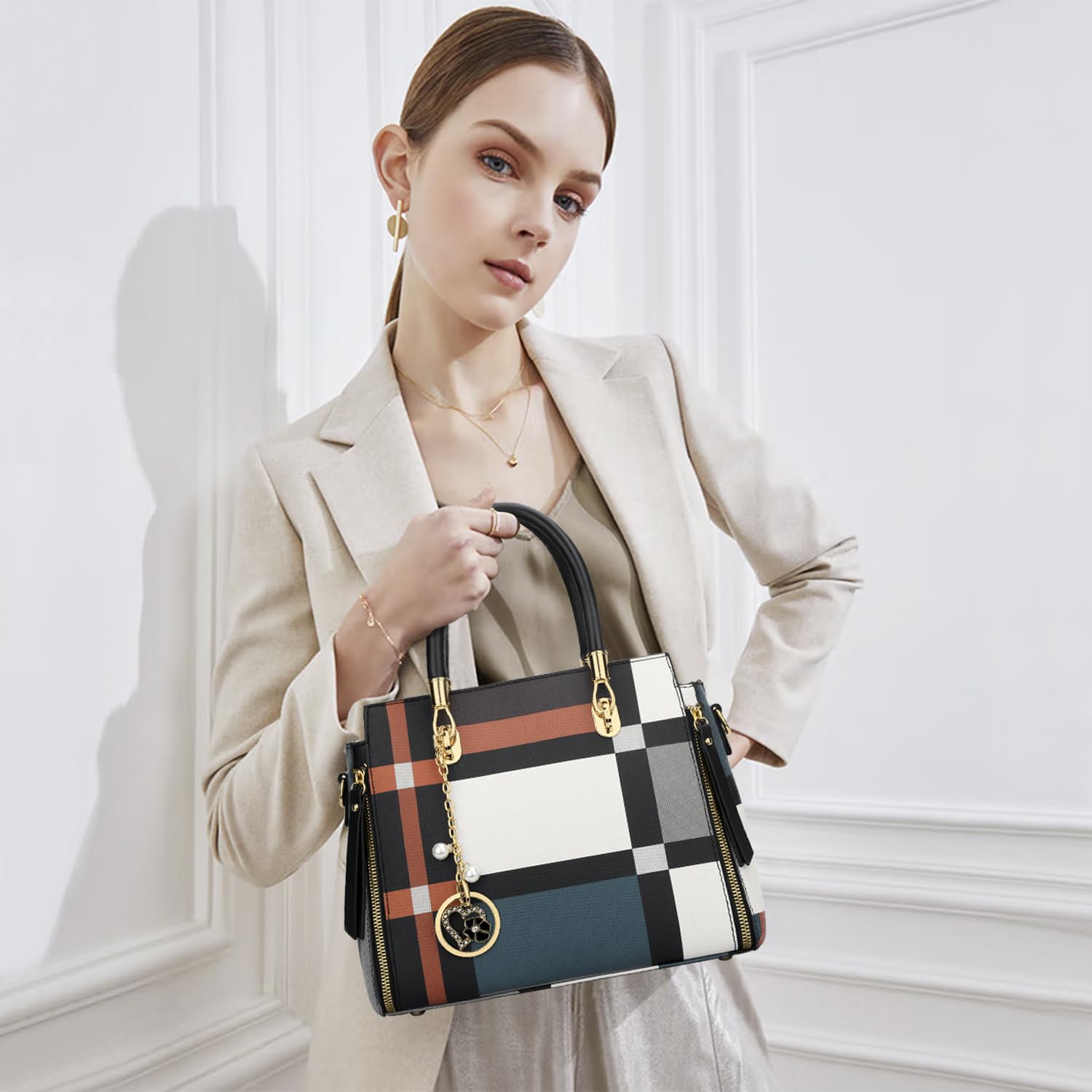 KKXIU Elegante bolso bandolera de cuero vegano con asa superior para mujer