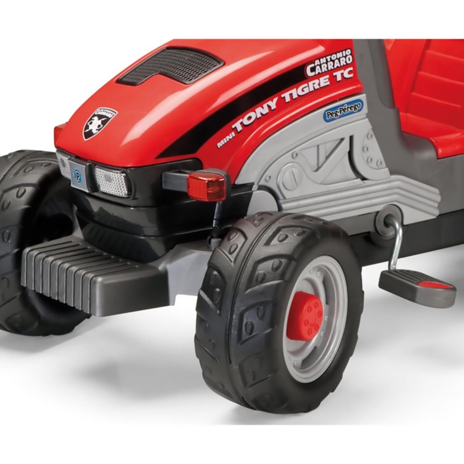 Peg Perego Mini Tony Tigre - Trattore a Pedali per Bambini dai 2 Anni con Rimorchio Rimovibile e Sedile Regolabile, Design Firmato Antonio Carraro