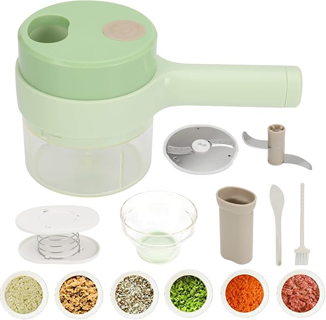 4 in 1 Handheld Electric Vegetable Cutter Set, Electric Vegetable Chopper Blender, Wireless Food Processor Vegetable Slicer Dicer Chopper Julienne Chip Veggies for Onion Salad Garlic Meat