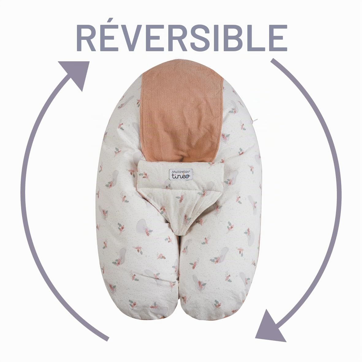 TINÉO - Coussin De Grossesse - Coussin d'Allaitement Multifonctions Multirelax Éponge - Déhoussable - Fabriqué en France - 78x44cm (rose peach/trees)