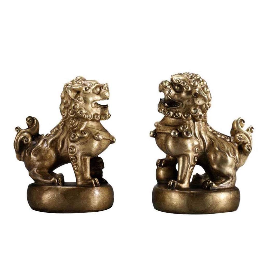 YNIYUJKL Feng Shui Ornaments Pure Brasspair Beijing Lions Fu Foo Dogs Statues Chinese Decor Prosperity Accessories,Home And Office Sculpture
