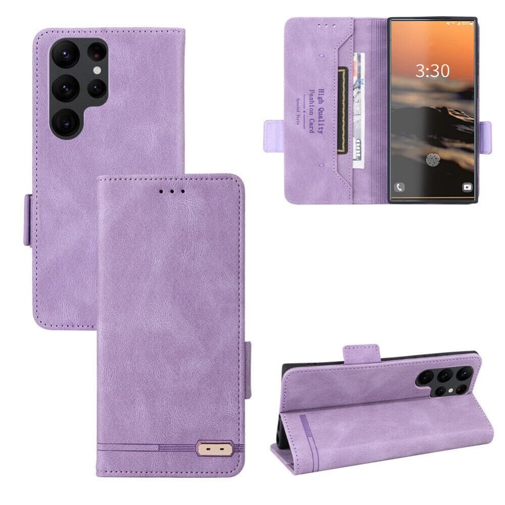 Coque cuir violet Samsung S21 Plus étui magnétique rabat rétro