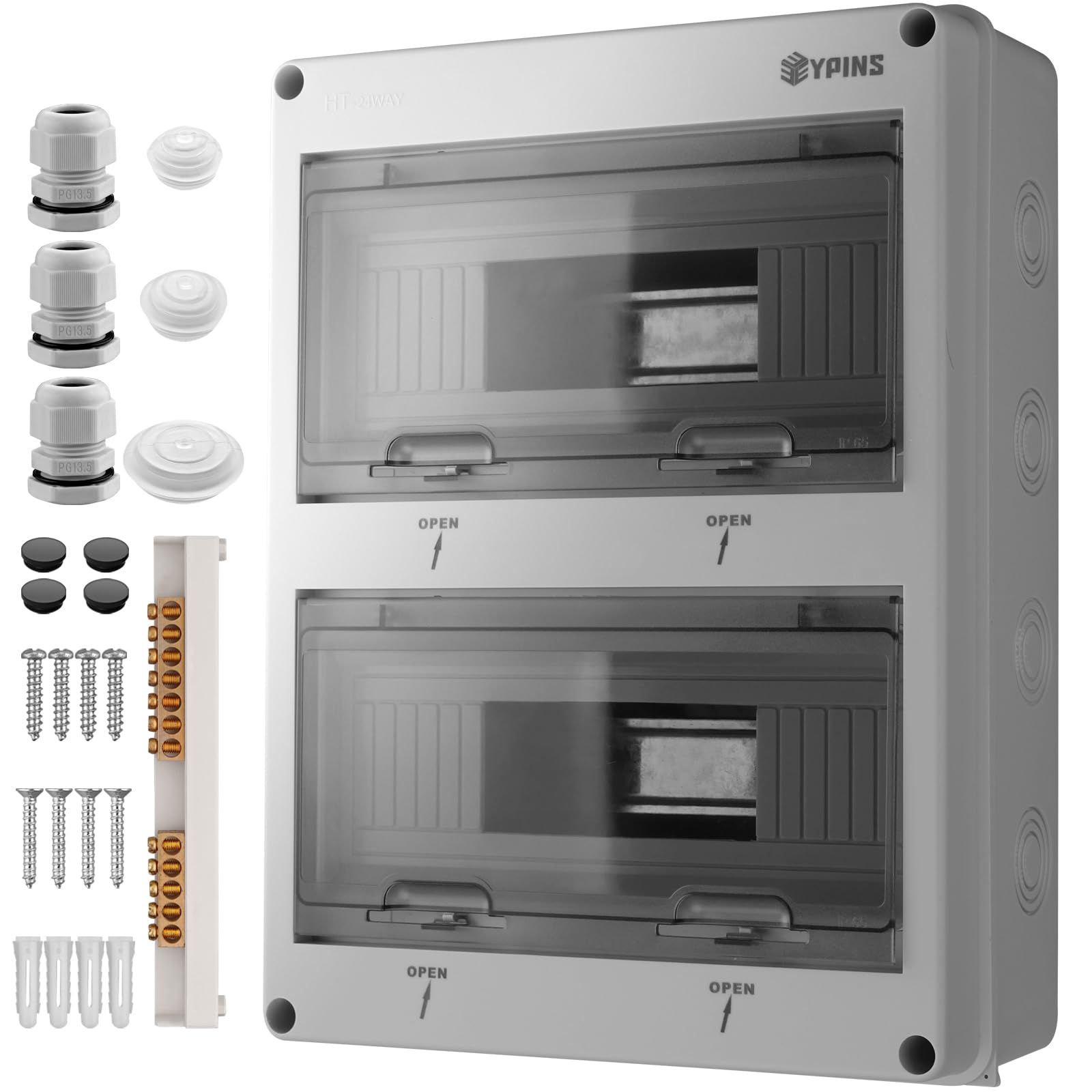 EYPINS Coffret Électrique 24 Modules Boîtier Électrique Extérieur Étanche IP65 avec Terminaux et Rails Intégrés ABS de Surface en Plastique avec Porte Transparente pour Extérieur/Intérieur