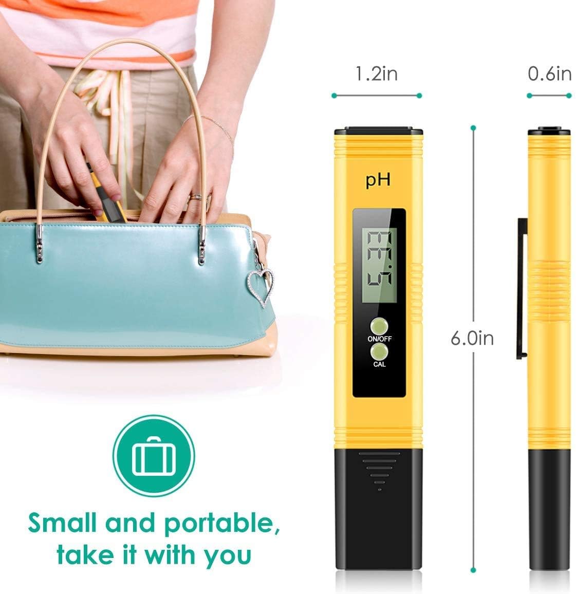 Digital PH Meter, CharmUO PH Meter 0.01 Resolution Pocket Size Water Quality Tester with ATC 0-14 pH Measurement Range for Household Drinking Water, Aquarium, Swimming Pools