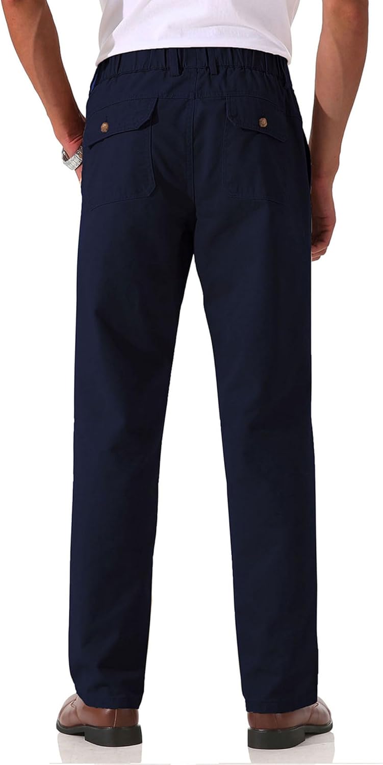 Soojun Men's Cotton Relaxed Fit Full Elastic Waist Twill Pants - Image 5