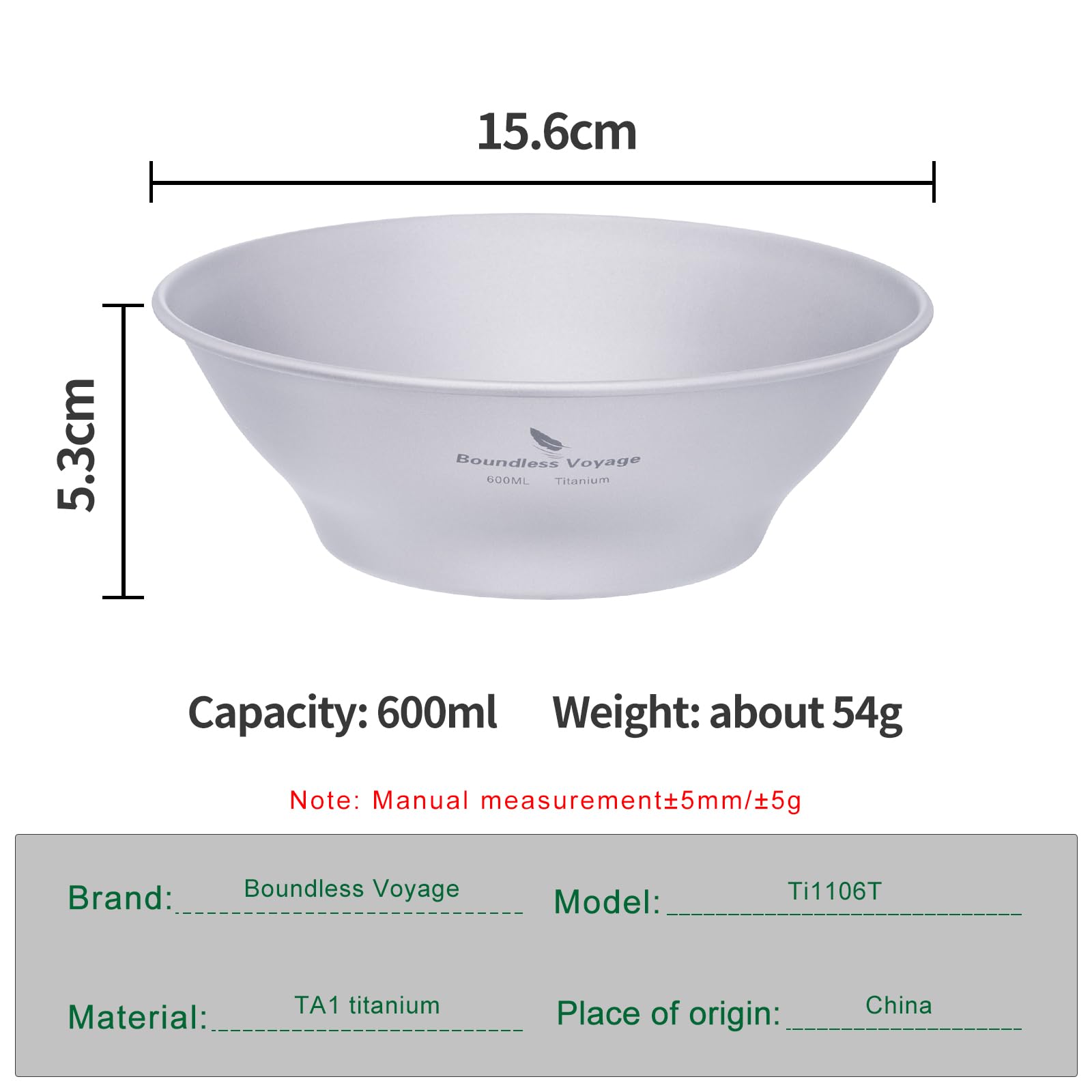 Boundless Voyage Titanium Dish Plate With Carry Mesh Bag - Outdoor Dishware and Utensils Mess Kit, Single-Walled Bowls for Camping Backpack Ti15164BB