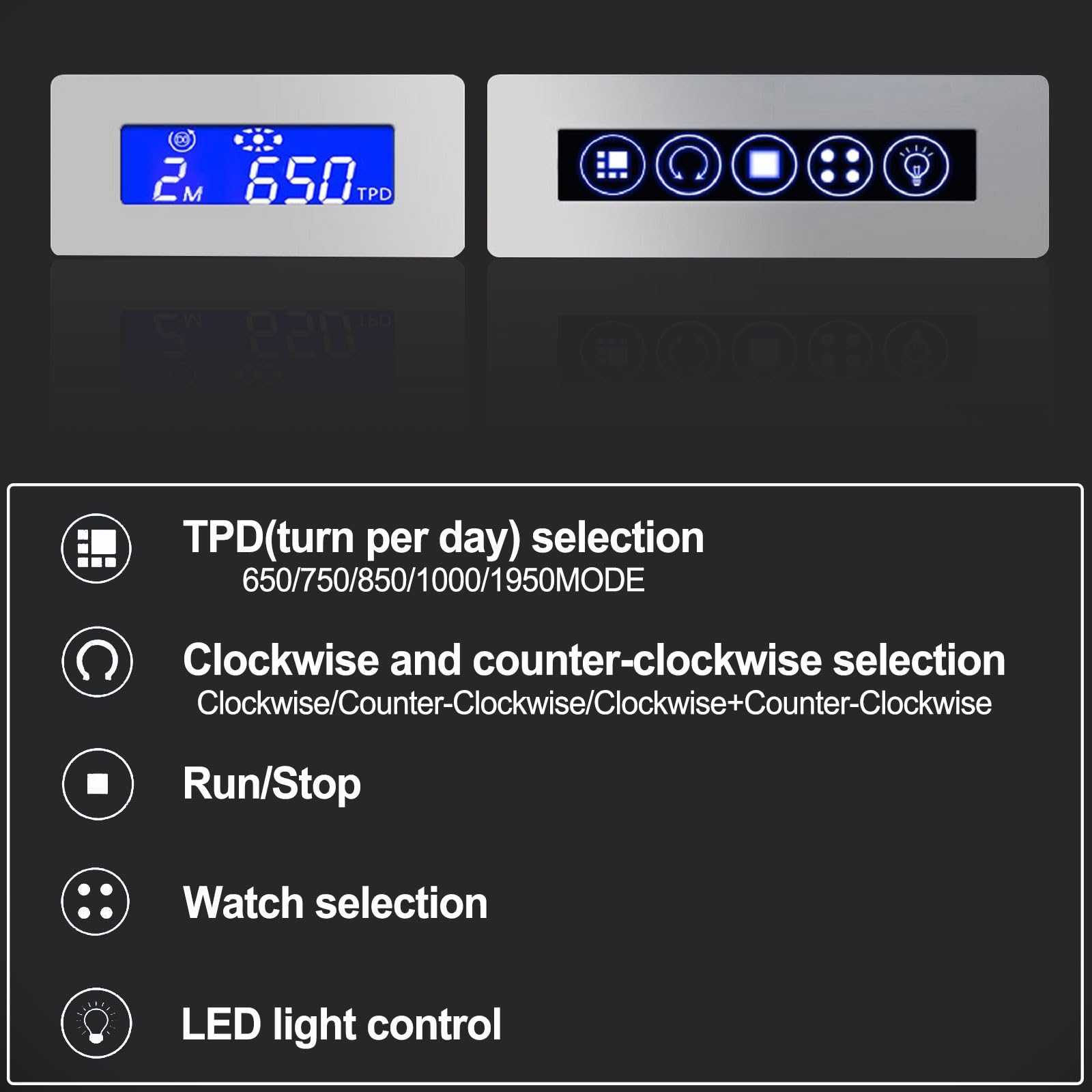 Uhrenbeweger für 12 Aufziehplätze, automatische Uhren mit Fingerabdruck-Entriegelung, ultra-leisen japanischen Motoren, integrierter LED-Beleuchtung und LCD-Touchscreen-Steuerung