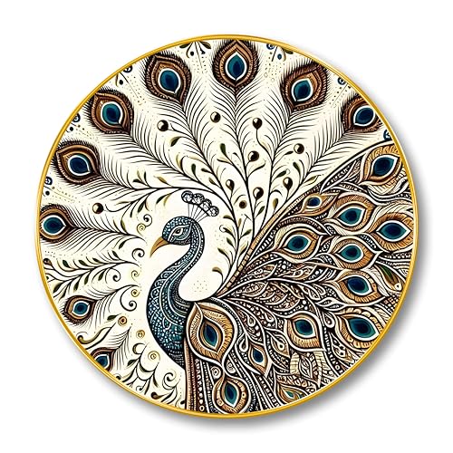 Image of SAF Elegant Mandala Peacock Round Wall Art | 3D Embossed MDF Panel with Golden Rim | Artistic Home & Office Wall Decor | Intricate Peacock Design for Living Room, Bedroom (16 x 16 Inch) GRM-306