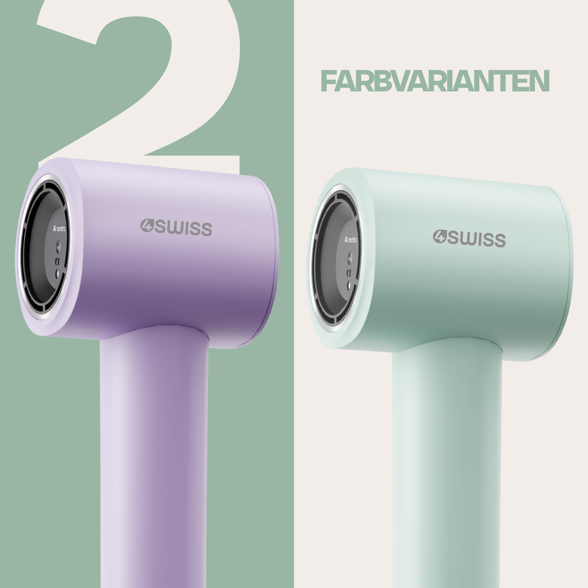 4Swiss Föhn mit Ionen Haartrockner Fön Hair Dryer für Haare Glatt Haarföhn Klein Reisefön Leise Handlich Hochleistungsföhn Hairdryer Leicht Zubehör Hair Dryer Blow Friseur - F326 SmartAI+ Lavendel