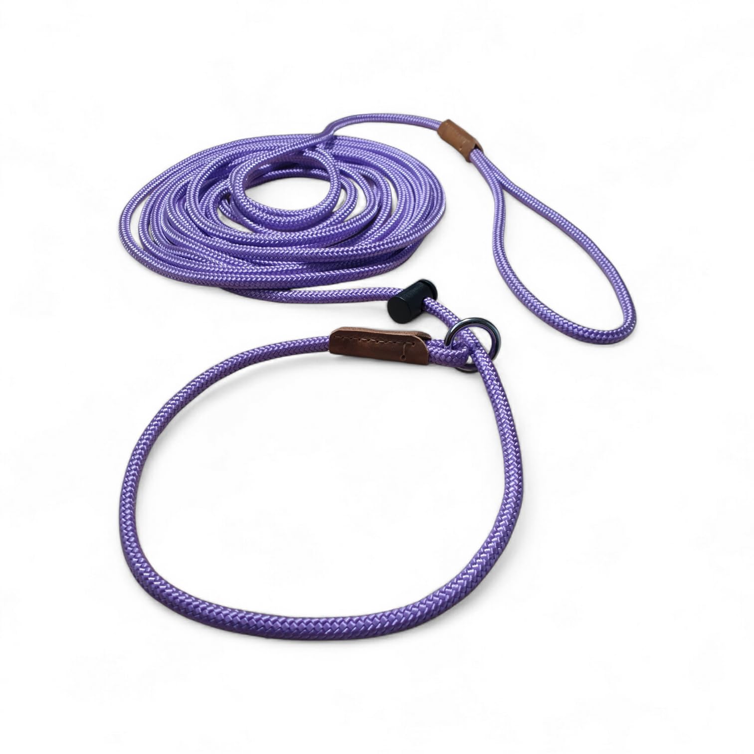 p.e.s. Signature Long Line Slip Lead โ Long Dog Training Leash, Gun Dogs & Field Trials Lead, 6mm PP Rope, Spring-loaded stopper, Leather binding, Handmade in the UK (Purple, 10 Feet)