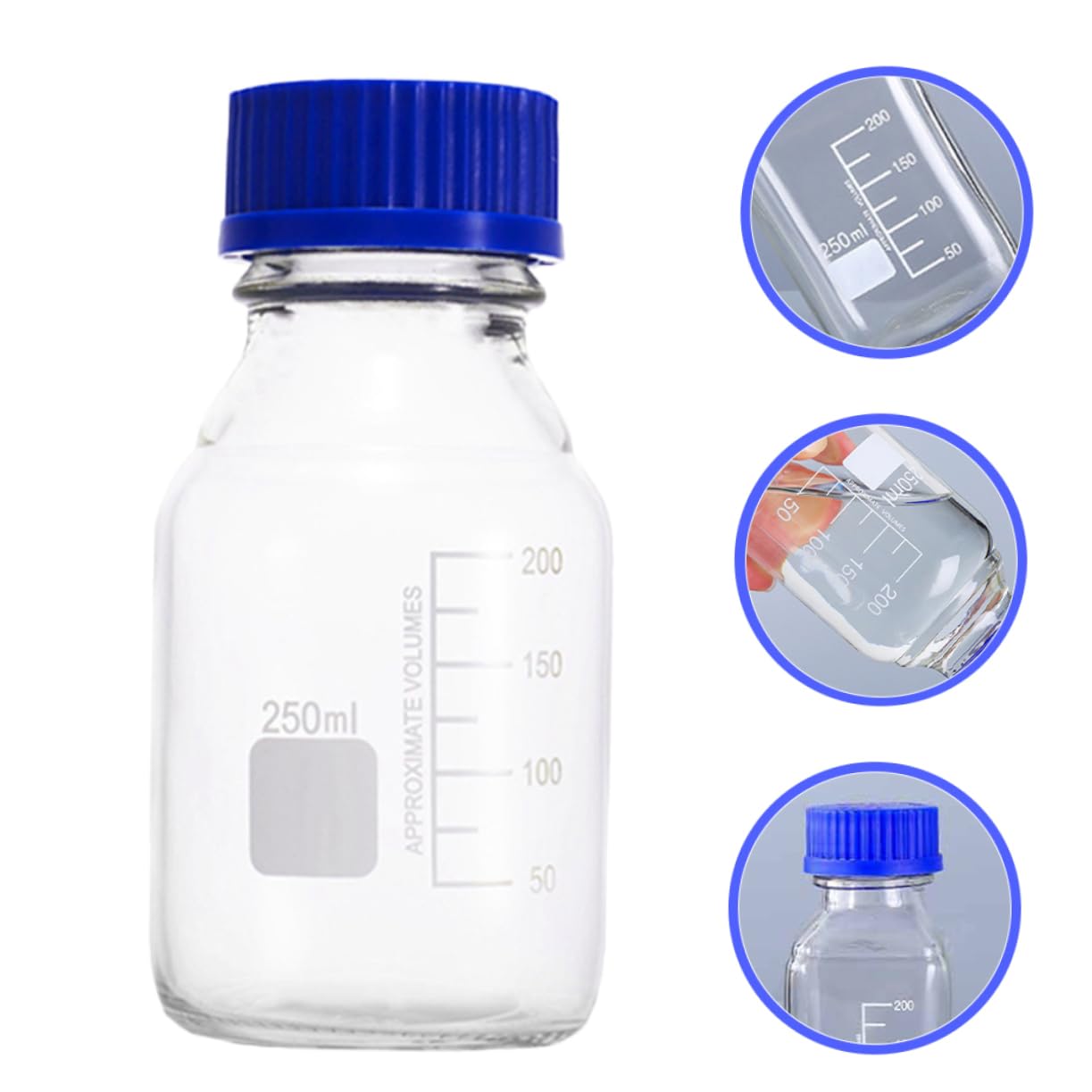 ERINGOGO Boccette in Vetro da Laboratorio 250ml, Bottiglia Graduata per Campionamento e Misurazioni Precise, 2 Pezzi per Industria e Laboratorio