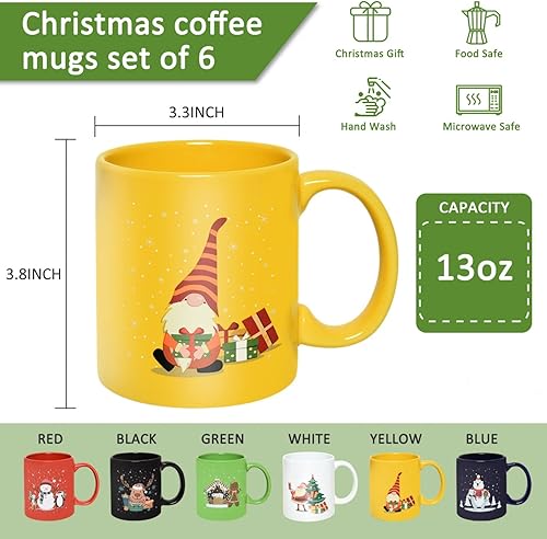 Miniatura 3 de Juego de 6 tazas de café de Navidad multicolor para Navidad, tazas navideñas duraderas para café, leche, cacao caliente, té, café con leche (13
